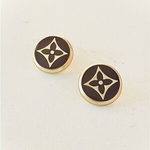 Luxury Gold/Brown Signature Logo Repurposed Button Earrings 18mm